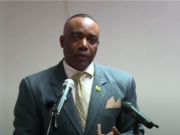 Minister for National Security Rayburn Blackmoore standing behind a statement in which he opposed the granting of bail to double murder accused Johnathan Lehrer