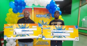 Dominica National Lottery Presents Cheques to Two Match Five Jackpot Winners