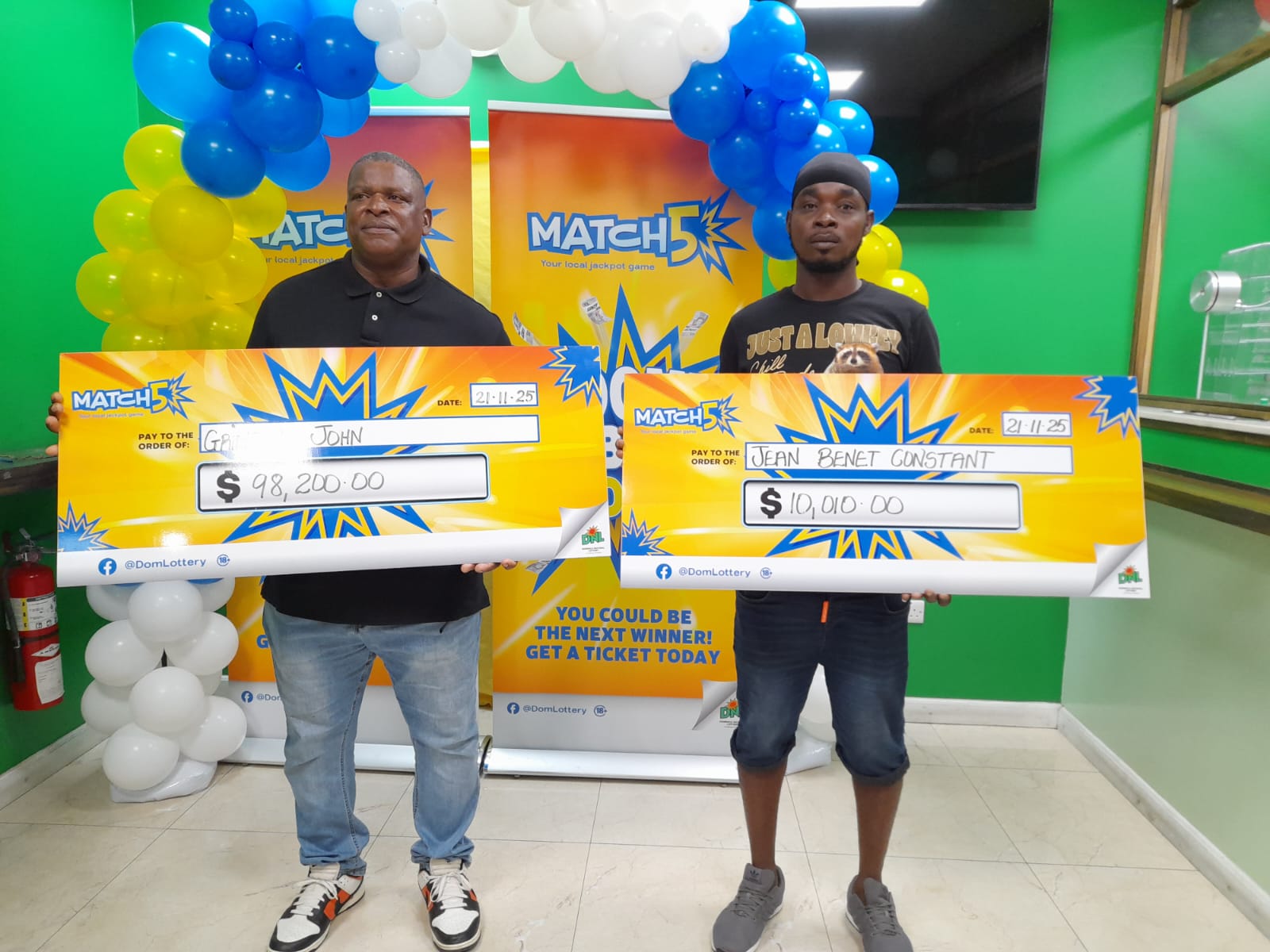 Dominica National Lottery Presents Cheques to Two Match Five Jackpot Winners