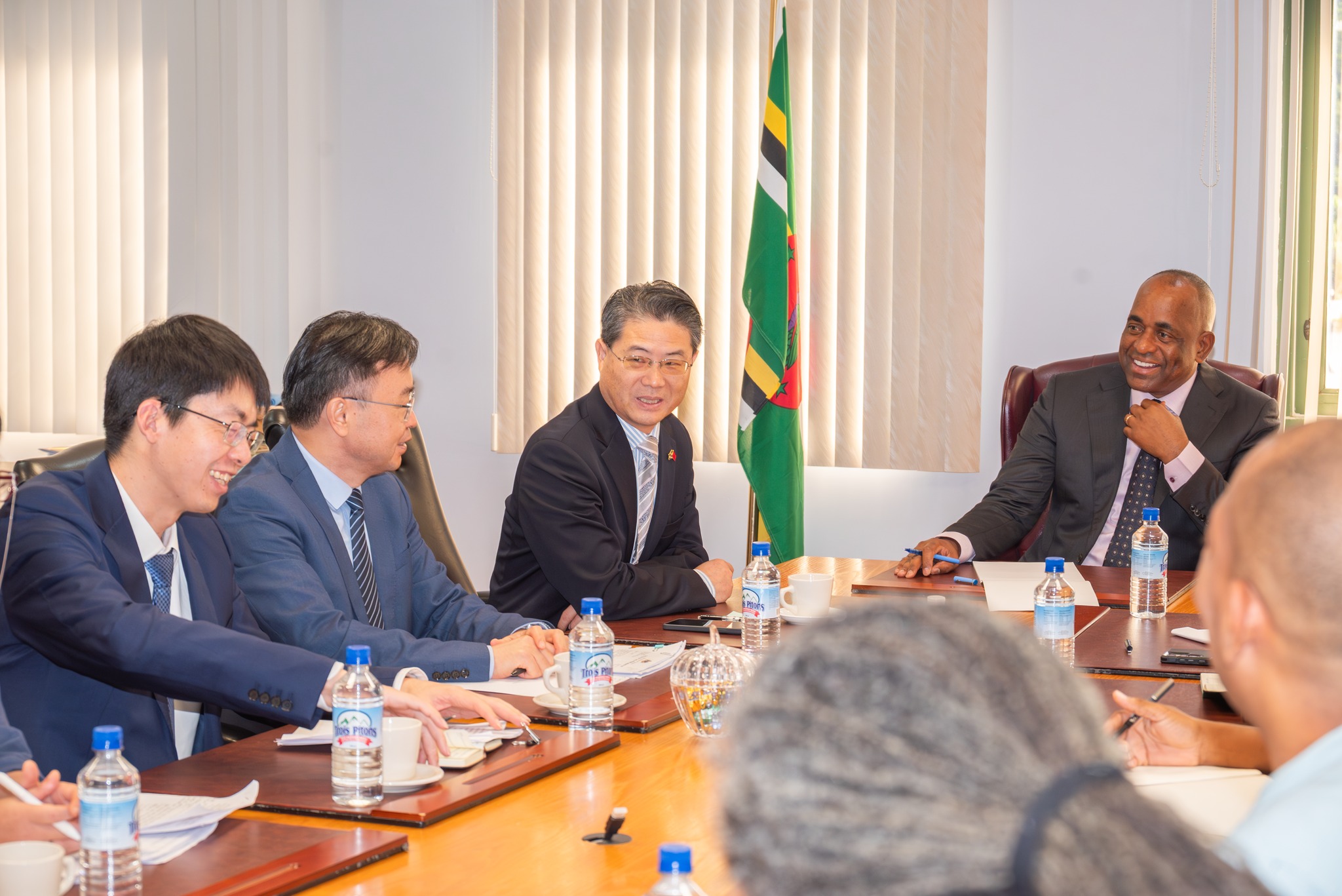Prime Minister Roosevelt Skerrit in discussions with a technical delegation from the China Communications Construction Company (CCCC), currently in Dominica.